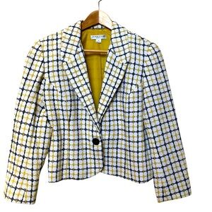 Pendleton Plaid Blazer Silk Cotton Blend Yellow Lined Jacket Button Embroidered